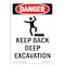 Signmission OSHA Danger Sign, Keep Back Deep Excavation, 10in X 7in Decal, 7" W, 10" L, Portrait OS-DS-D-710-V-1380 - alternate 1